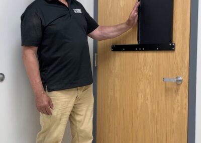 man with closed window armor